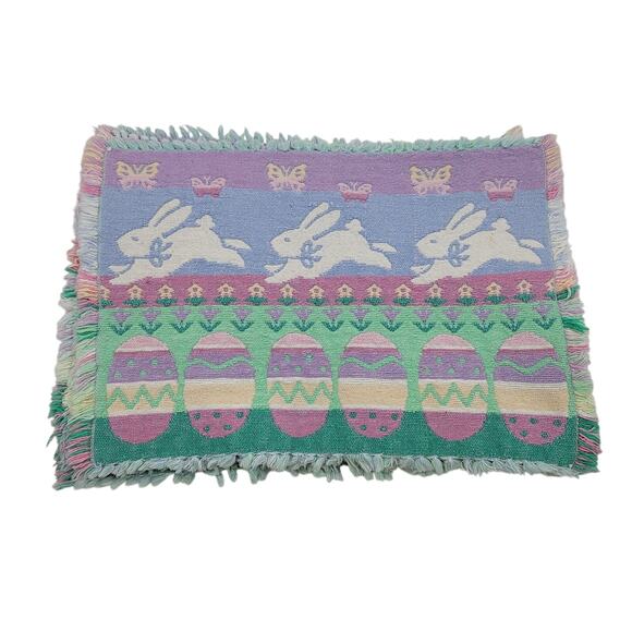 Tapestry Fabric Bunny Butterfly Egg 4 Placemats W-Across 17" X  H 12" - Picture 2 of 2